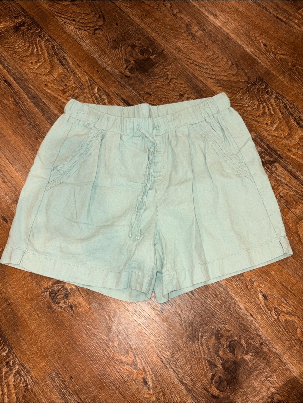 Briggs New York Light Aqua Drawstring Linen-Blend Shorts